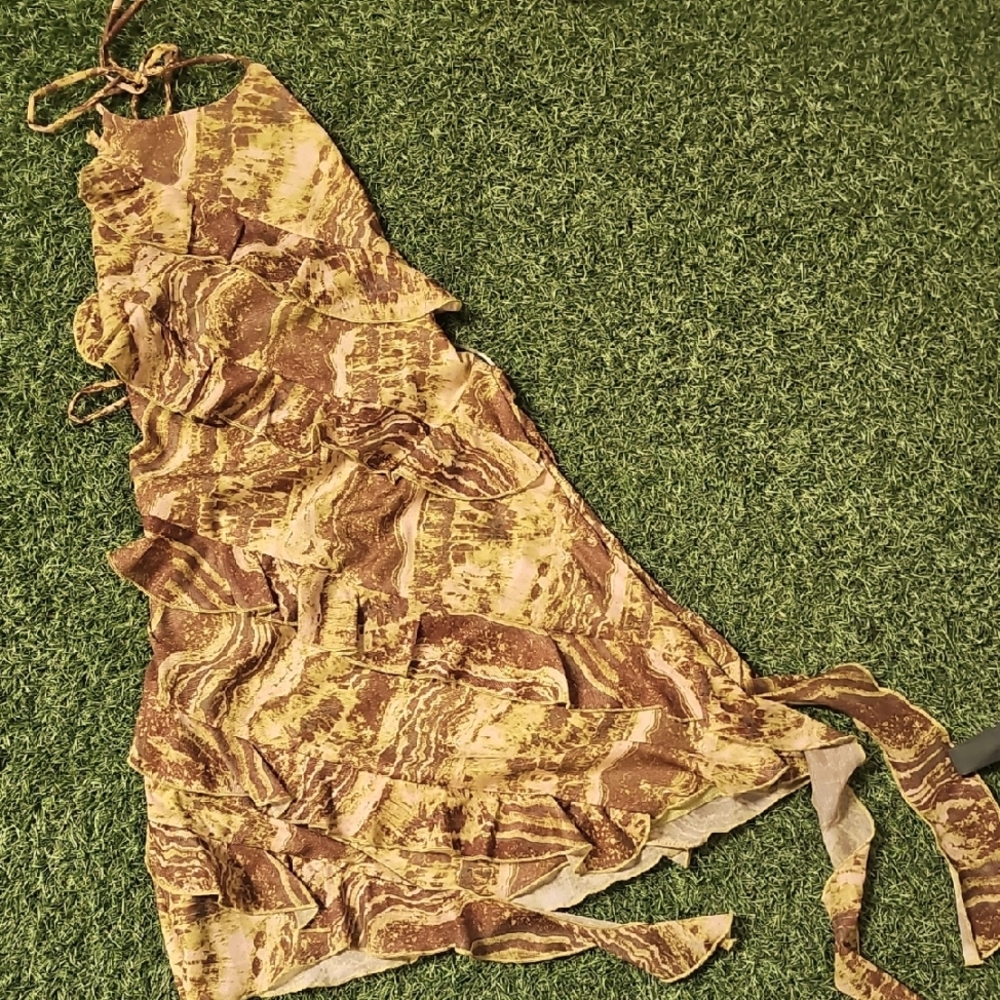 Brown and Yellow Halter Dress